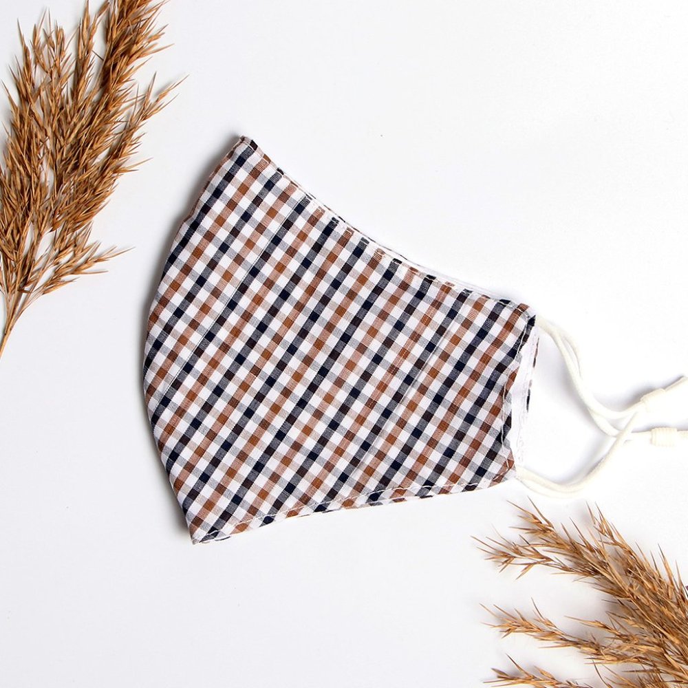Double-Layer Checked Cotton Washable Face Mask